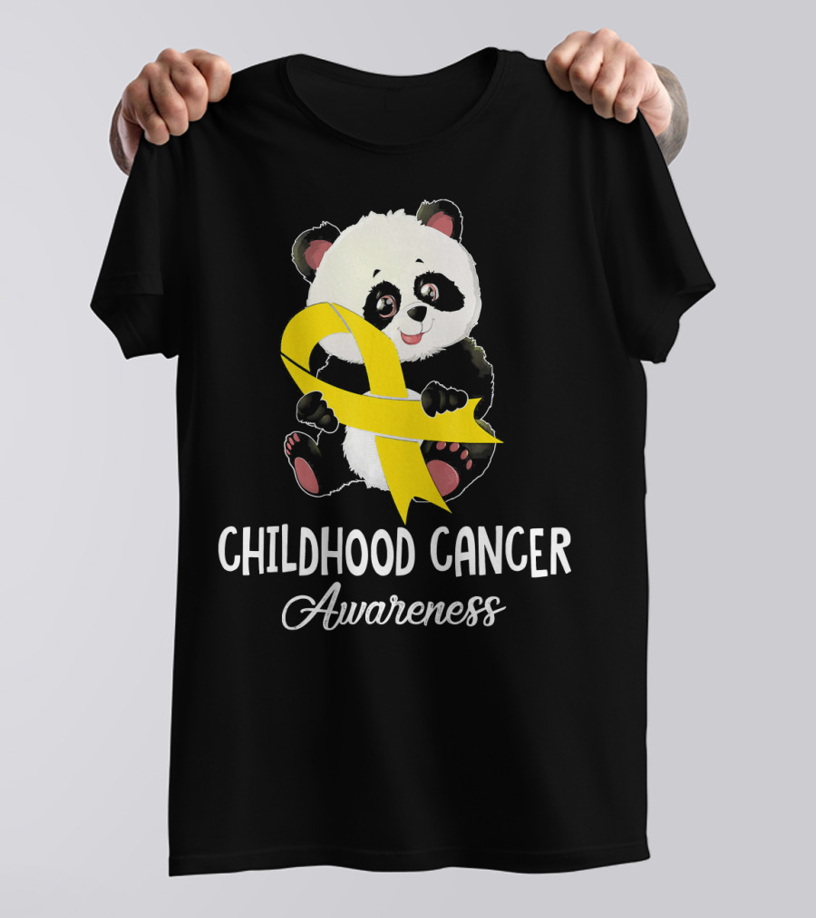 Panda Childhood Cancer Awareness Yellow T-Shirt