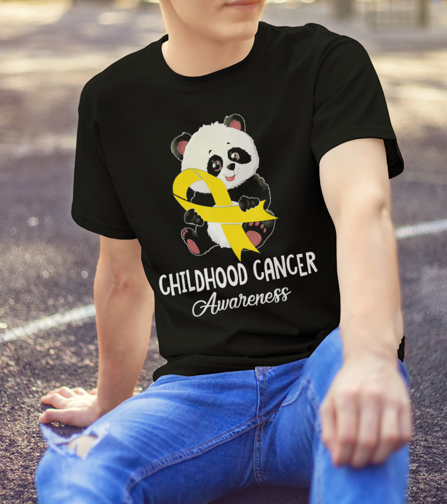 Panda Childhood Cancer Awareness Yellow T-Shirt