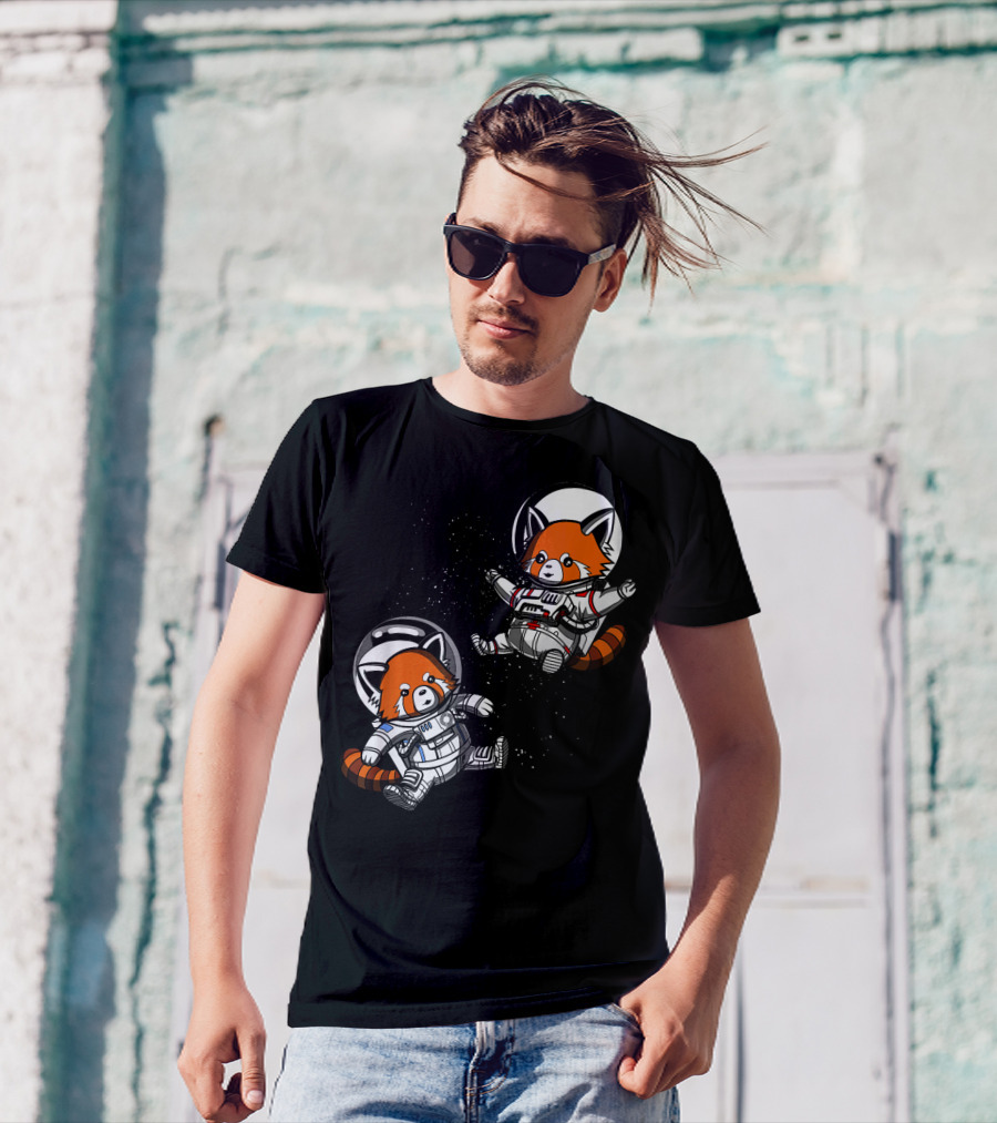 Red Panda Bears Astronauts In Cosmic Space T-Shirt