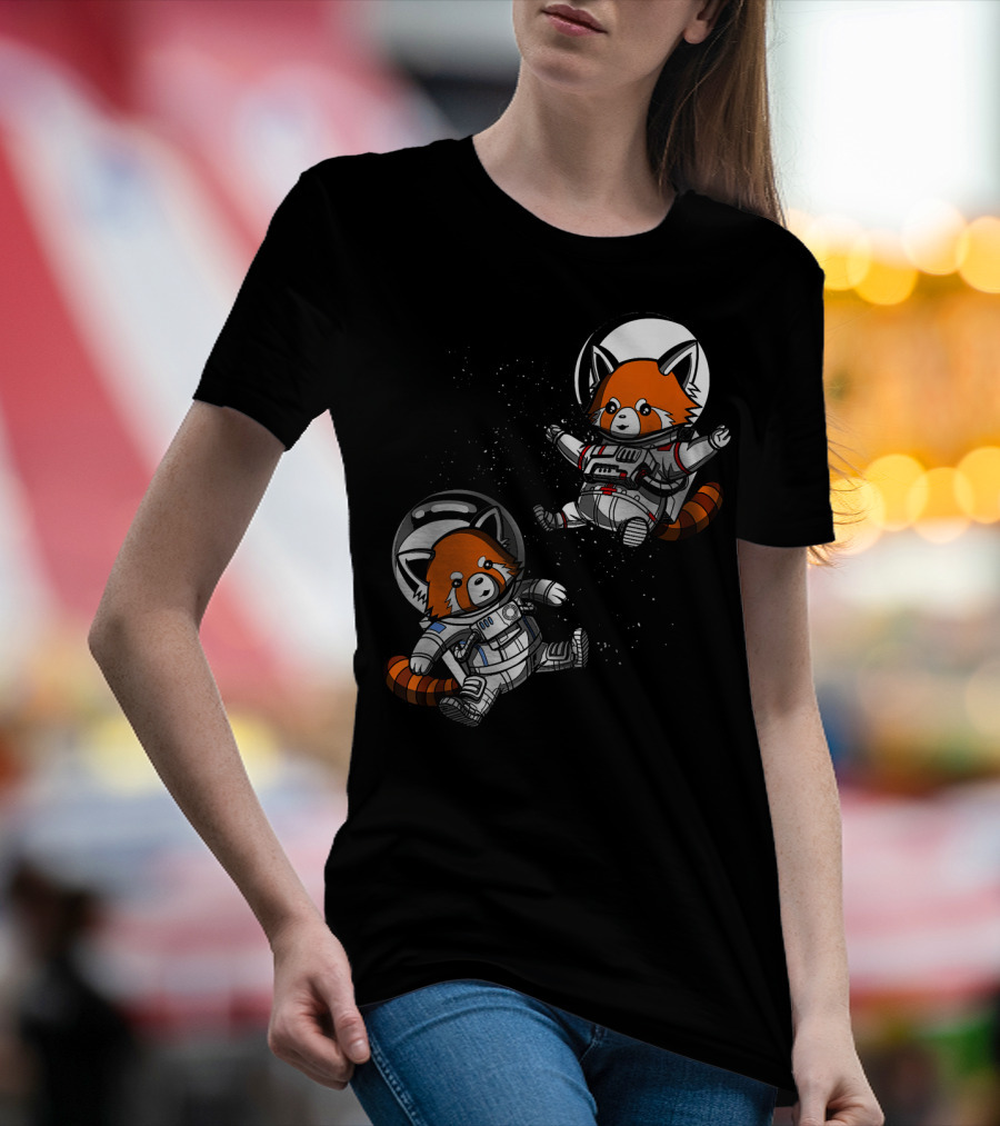 Red Panda Bears Astronauts In Cosmic Space T-Shirt