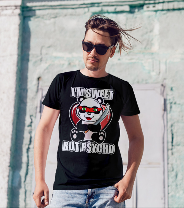 I'm Sweet But Psycho Panda With Knife And Heart T-Shirt