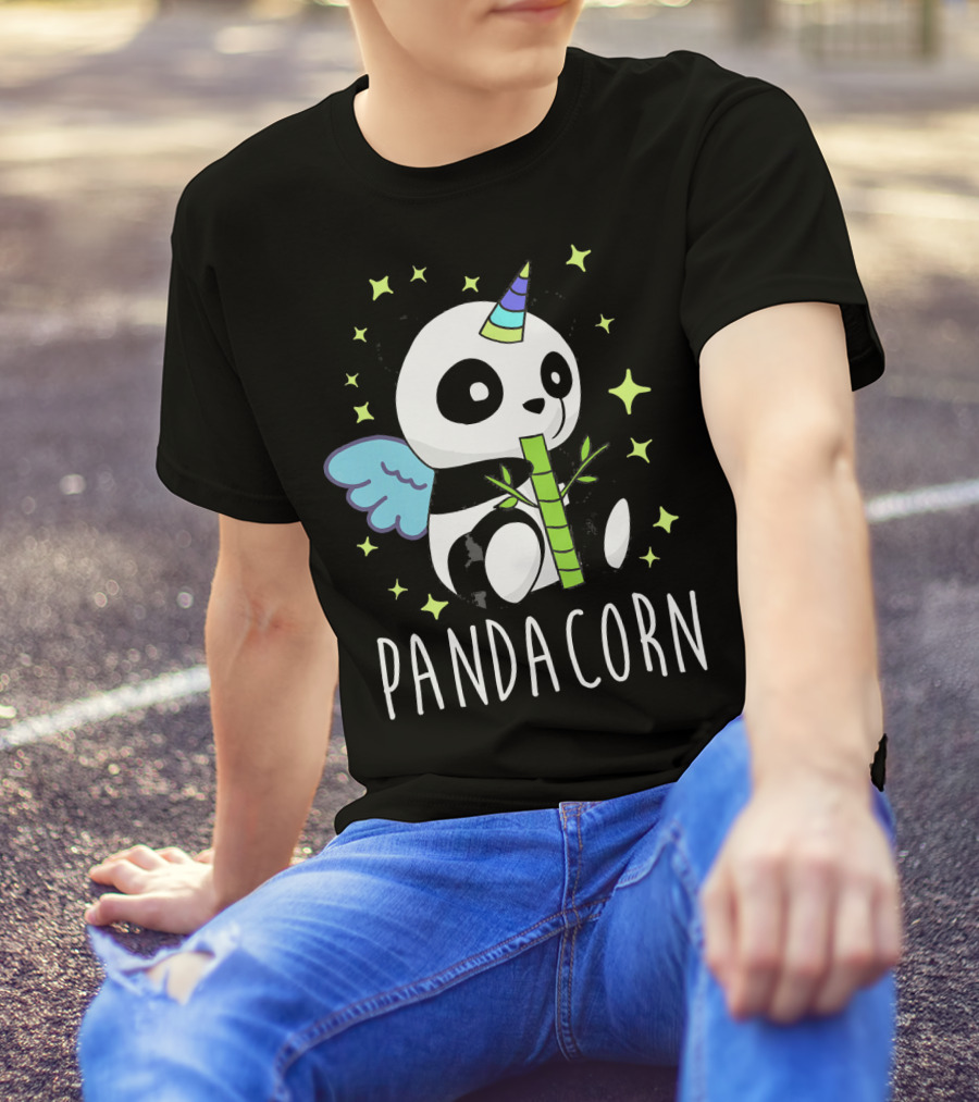 Pandacorn Magical Panda Unicorn With Wings And Bamboo T-Shirt