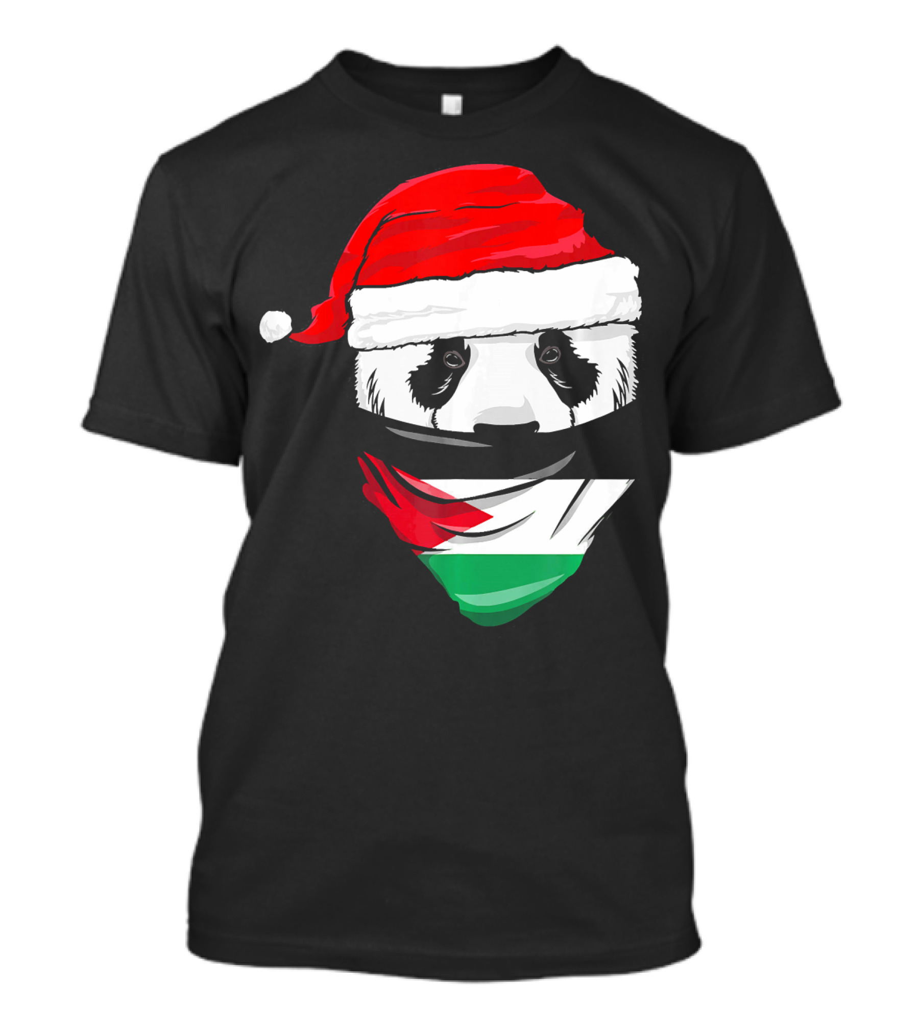 Panda Wearing Santa Hat And Jordanian Flag Bandana T-Shirt