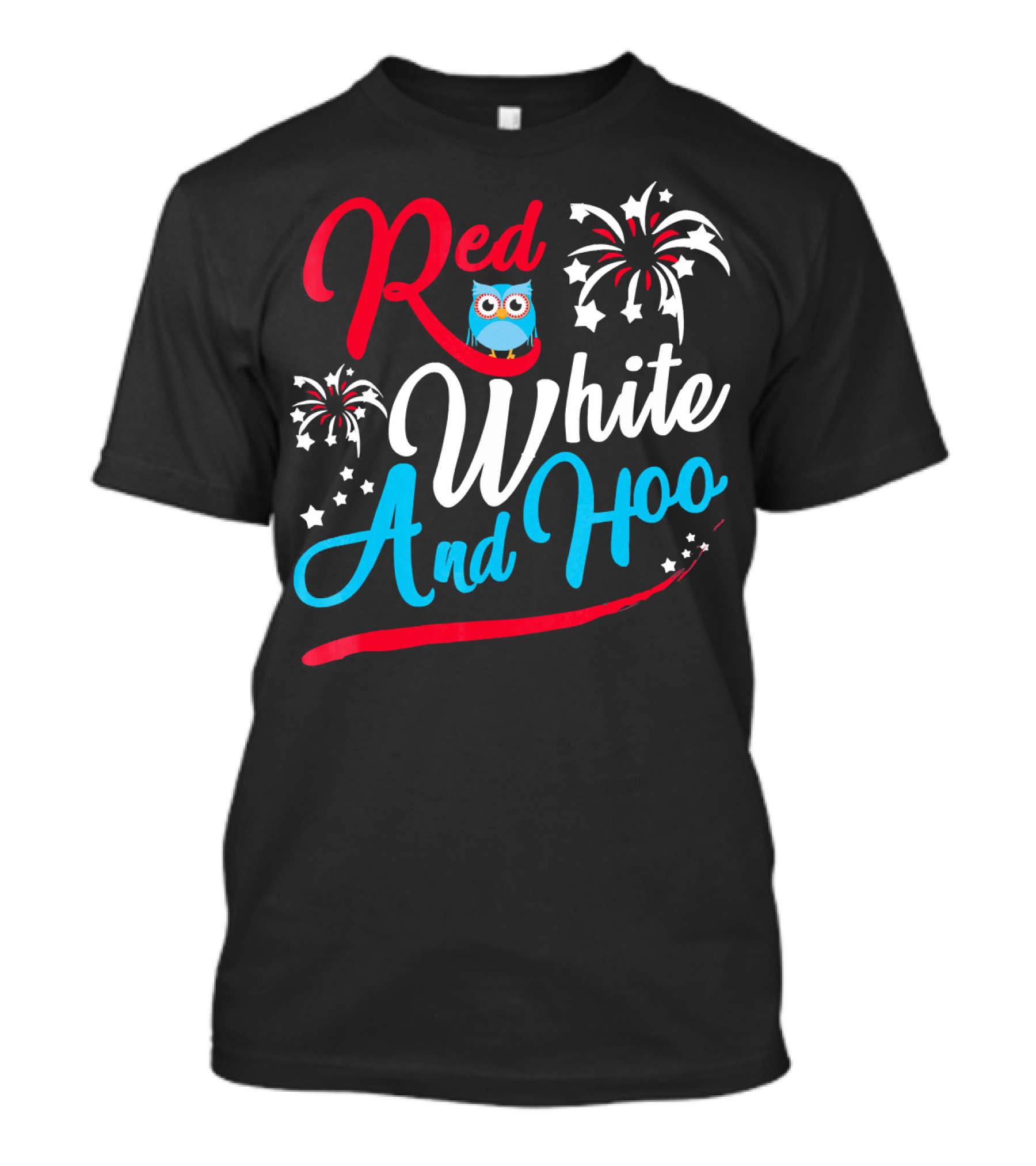 Red White And Hoo Hoot Owl Fireworks T-Shirt