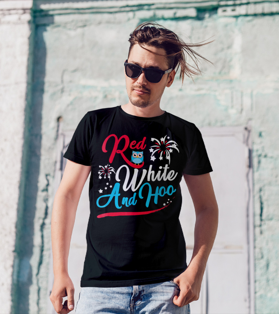 Red White And Hoo Hoot Owl Fireworks T-Shirt