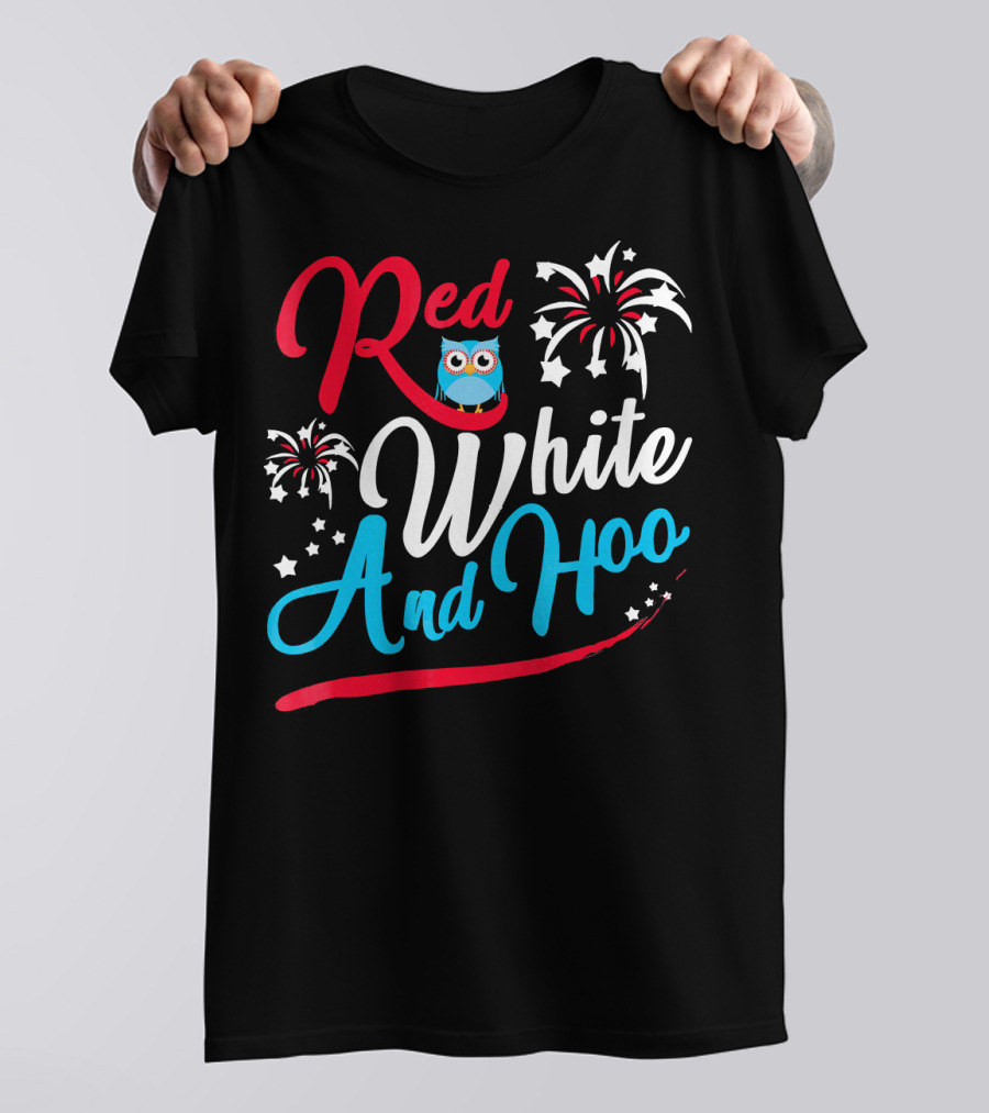 Red White And Hoo Hoot Owl Fireworks T-Shirt