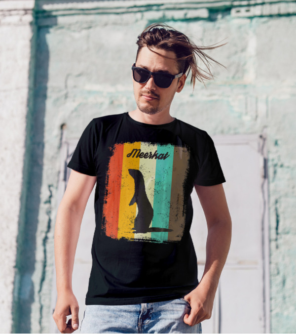 Meerkat Silhouette Retro Stripes For Meerkat Lovers T-Shirt