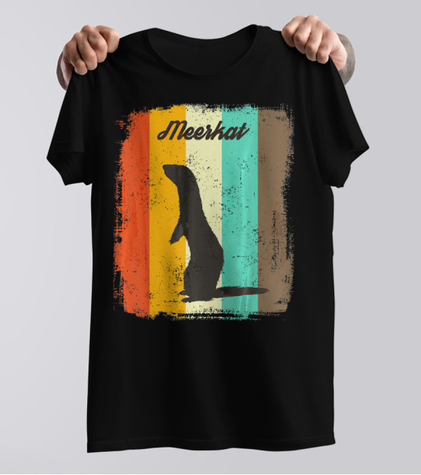 Meerkat Silhouette Retro Stripes For Meerkat Lovers T-Shirt