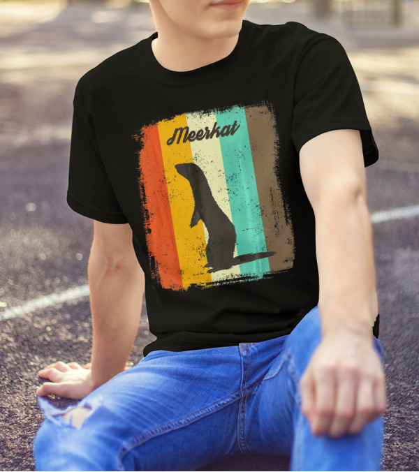 Meerkat Silhouette Retro Stripes For Meerkat Lovers T-Shirt