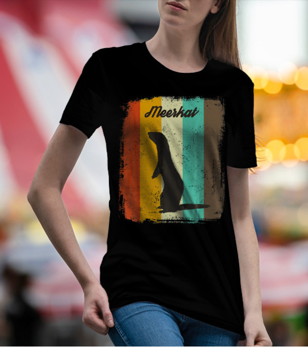 Meerkat Silhouette Retro Stripes For Meerkat Lovers T-Shirt