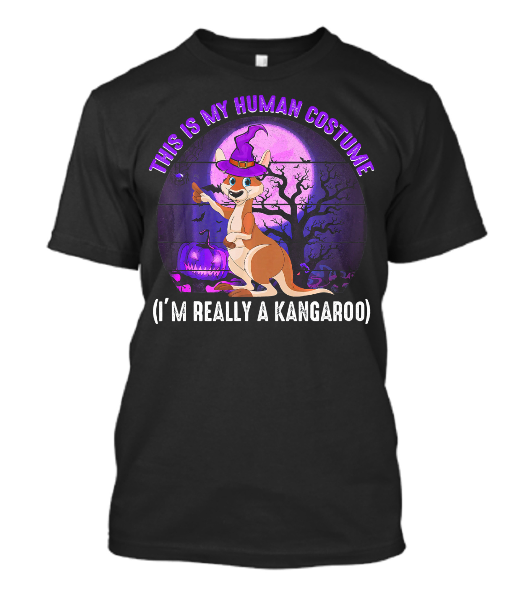 This Is My Human Costume I'm Really A Kangaroo Halloween Hat Moon Pumpkin Scene T-Shirt