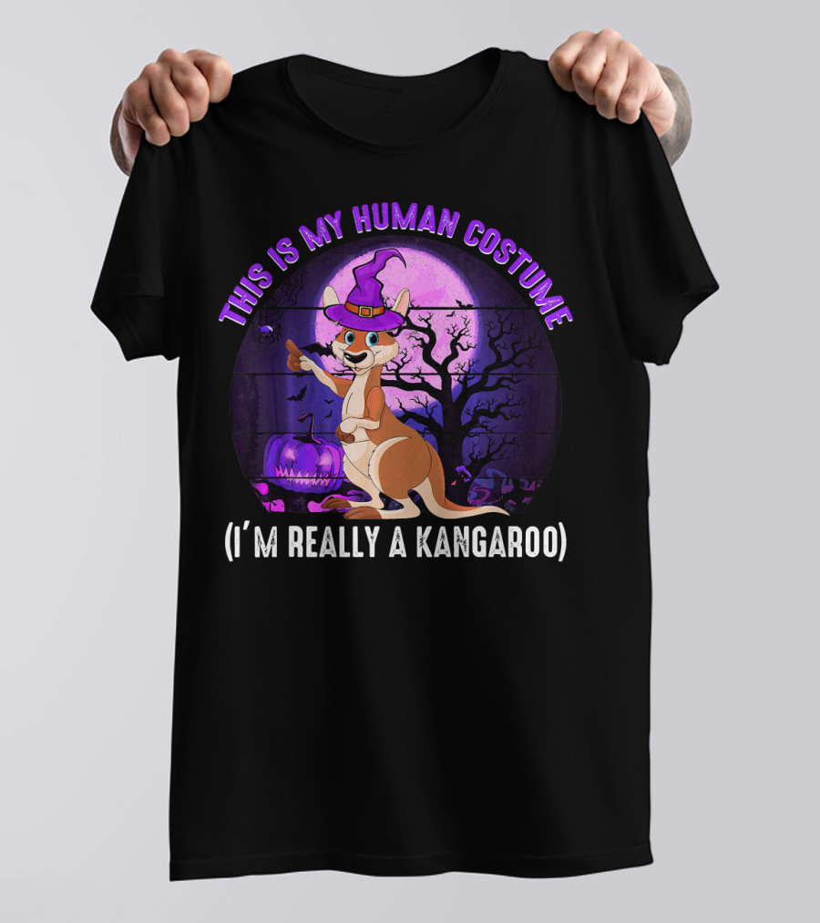 This Is My Human Costume I'm Really A Kangaroo Halloween Hat Moon Pumpkin Scene T-Shirt