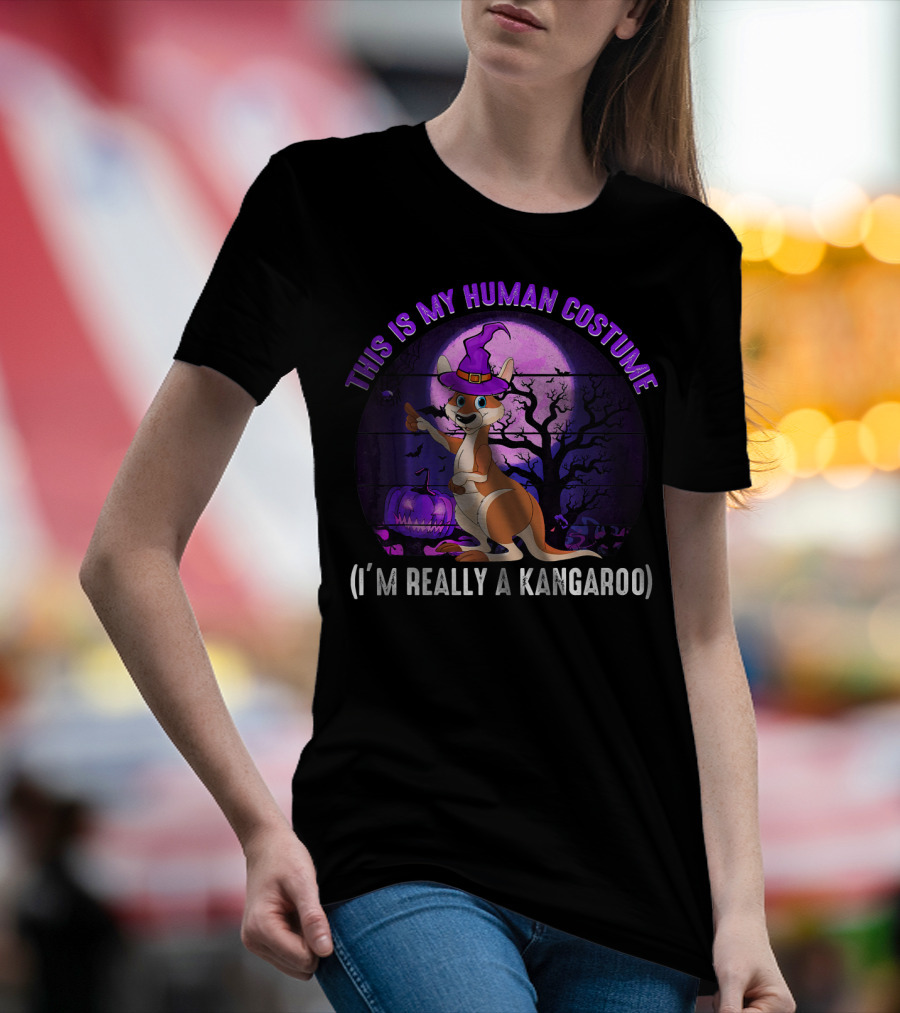 This Is My Human Costume I'm Really A Kangaroo Halloween Hat Moon Pumpkin Scene T-Shirt