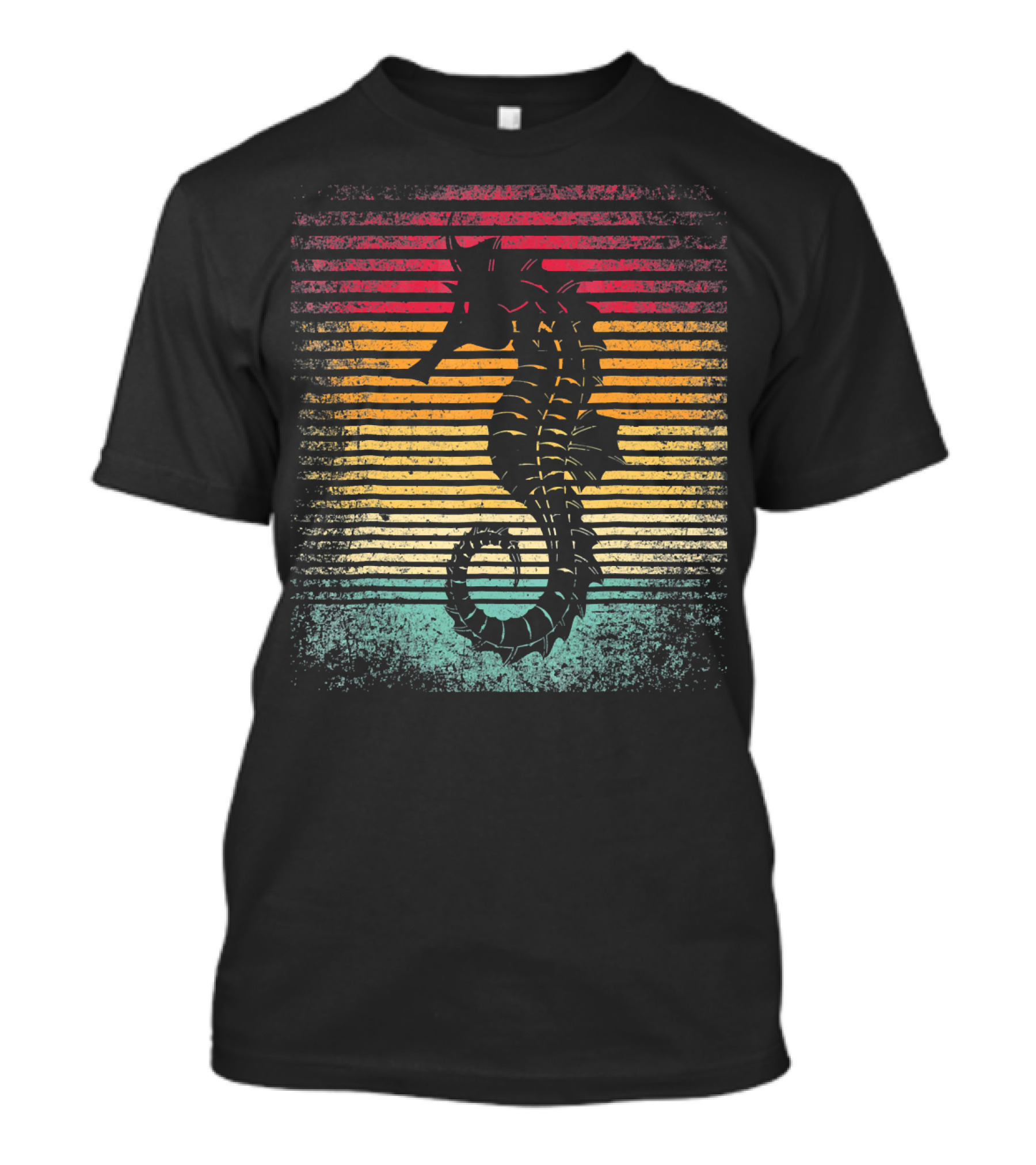 Vintage Retro Seahorse 70s 80s Style Sunset Stripes T-Shirt