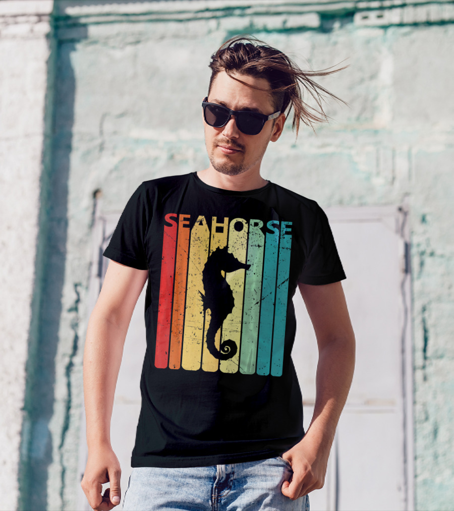 Retro Seahorse Vintage Stripes T-Shirt
