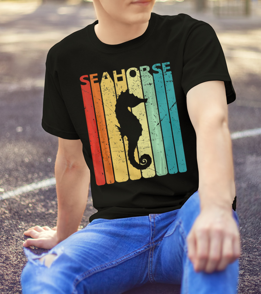 Retro Seahorse Vintage Stripes T-Shirt