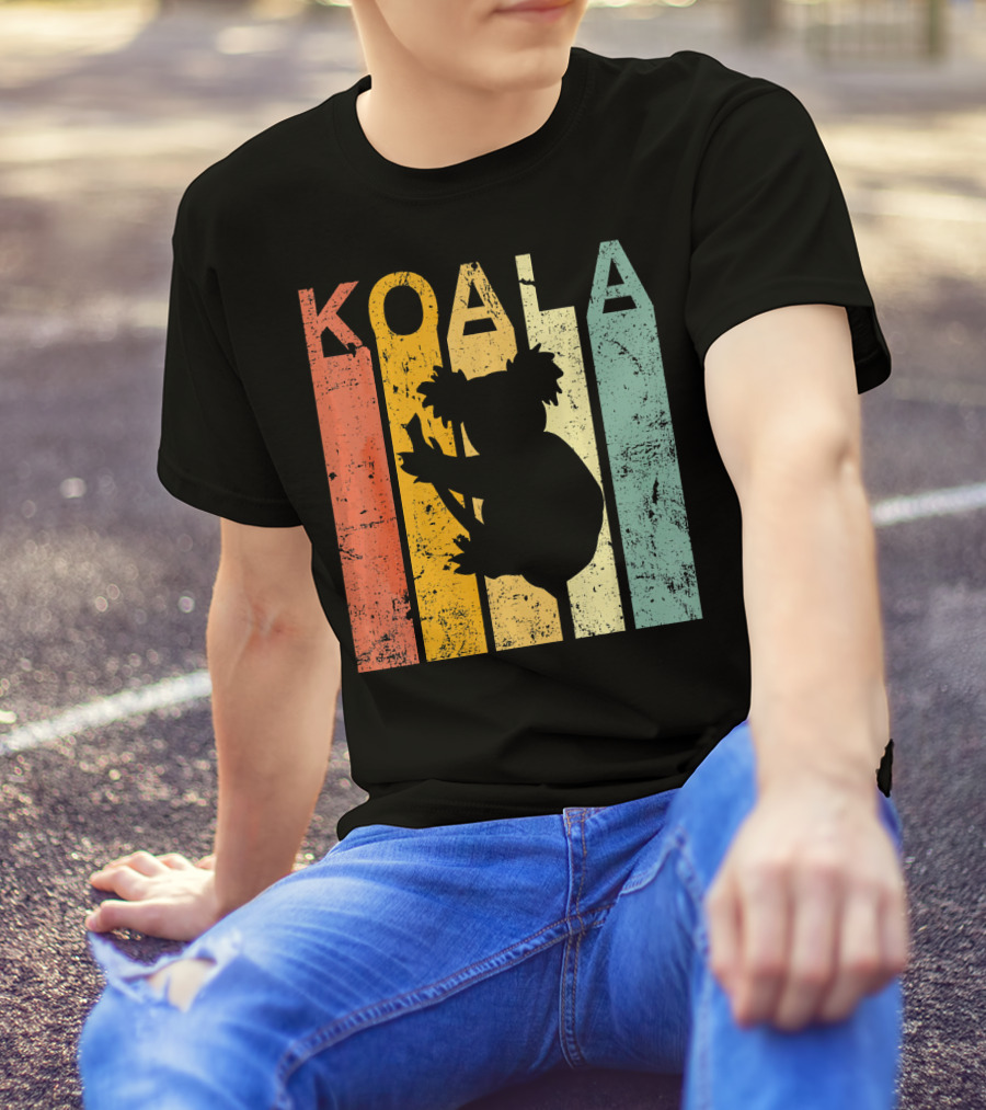 Retro Vintage Koala Silhouette With Rainbow Stripes T-Shirt