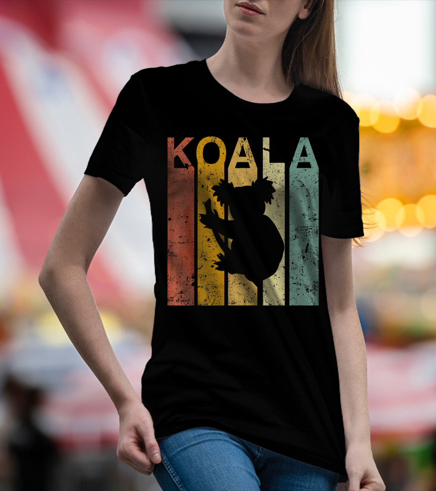 Retro Vintage Koala Silhouette With Rainbow Stripes T-Shirt