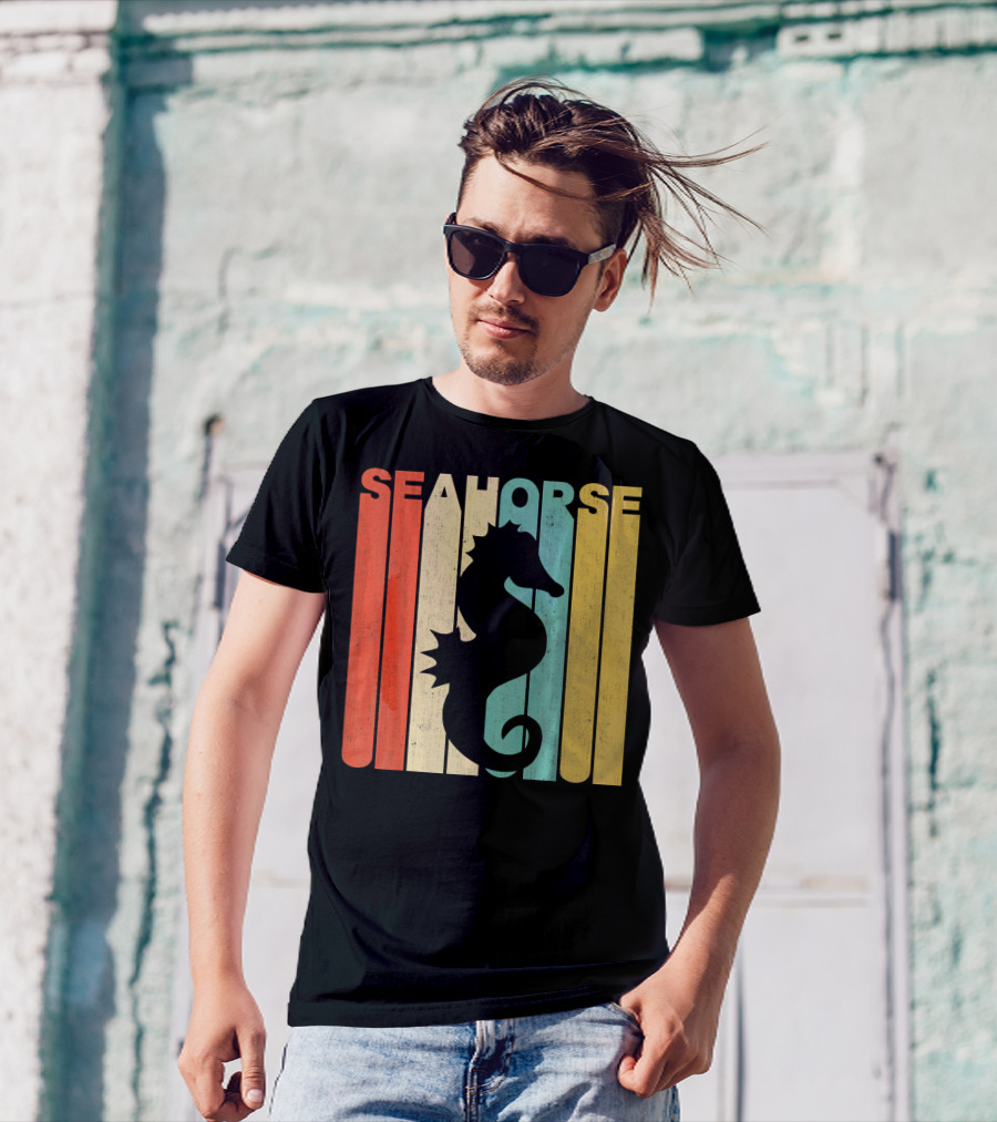 Vintage Retro Seahorse Stripes Iconic T-Shirt