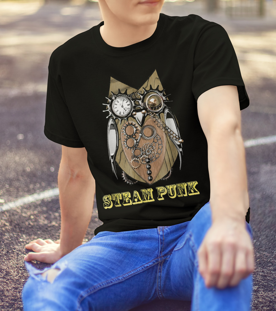 Steampunk Owl Clockwork Gears Fun Quirky T-Shirt