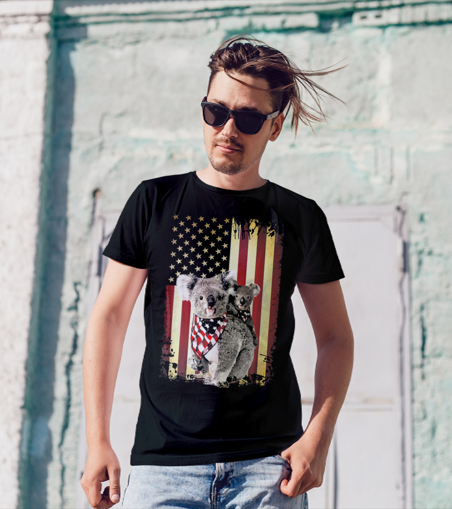 Vintage Koala Bear Retro 4th Of July American Flag T-Shirt
