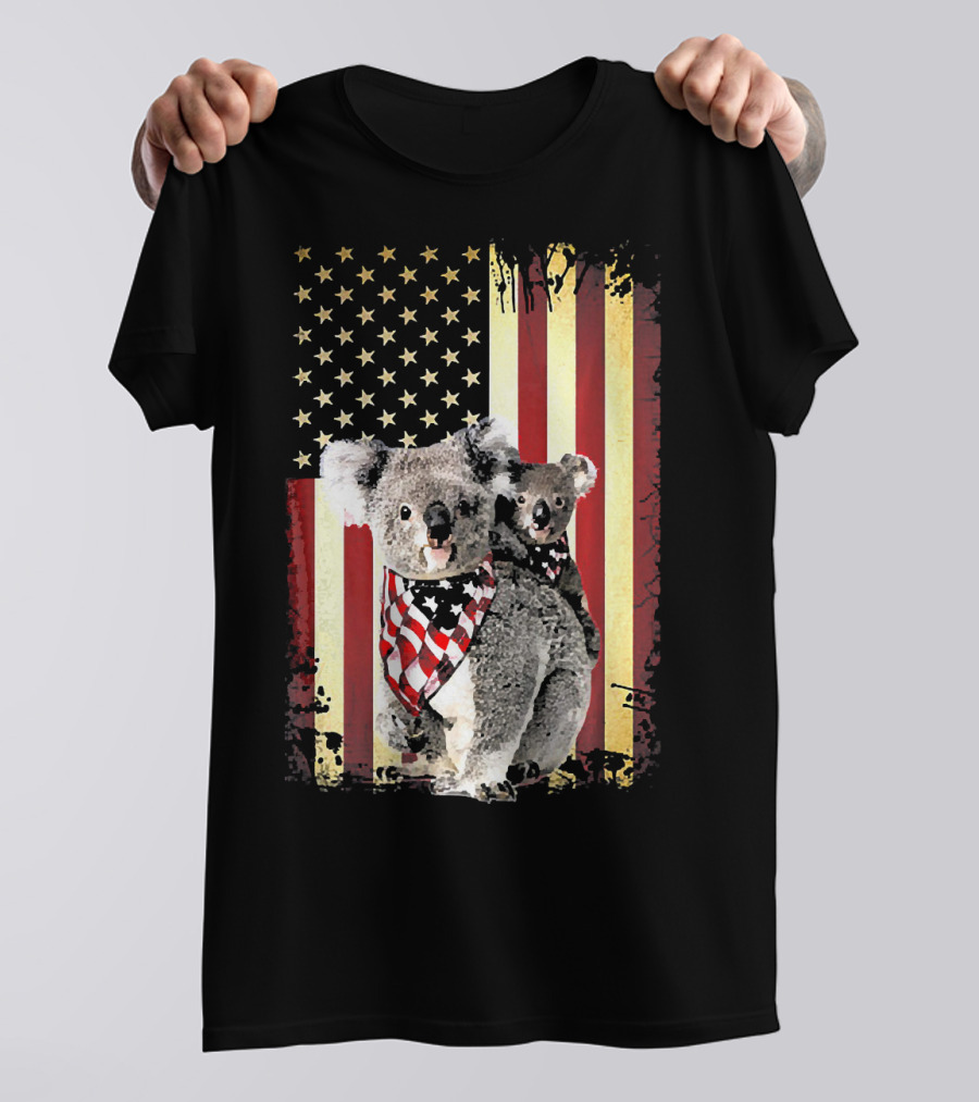 Vintage Koala Bear Retro 4th Of July American Flag T-Shirt