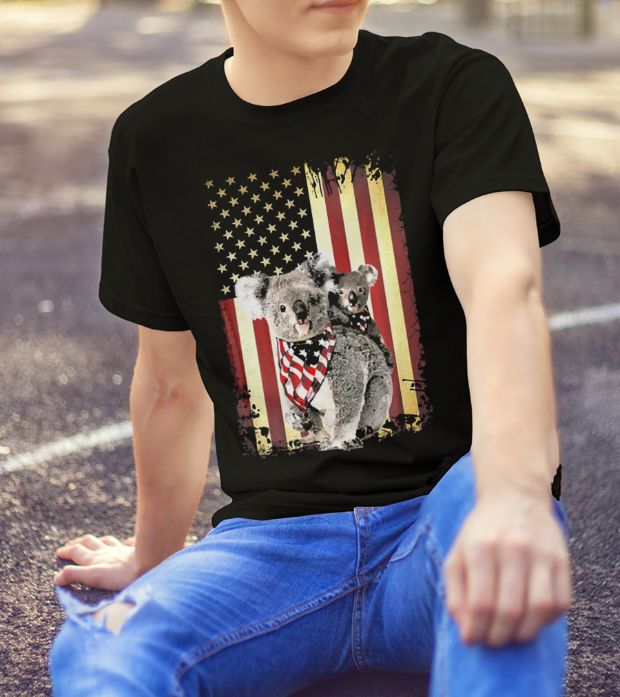 Vintage Koala Bear Retro 4th Of July American Flag T-Shirt