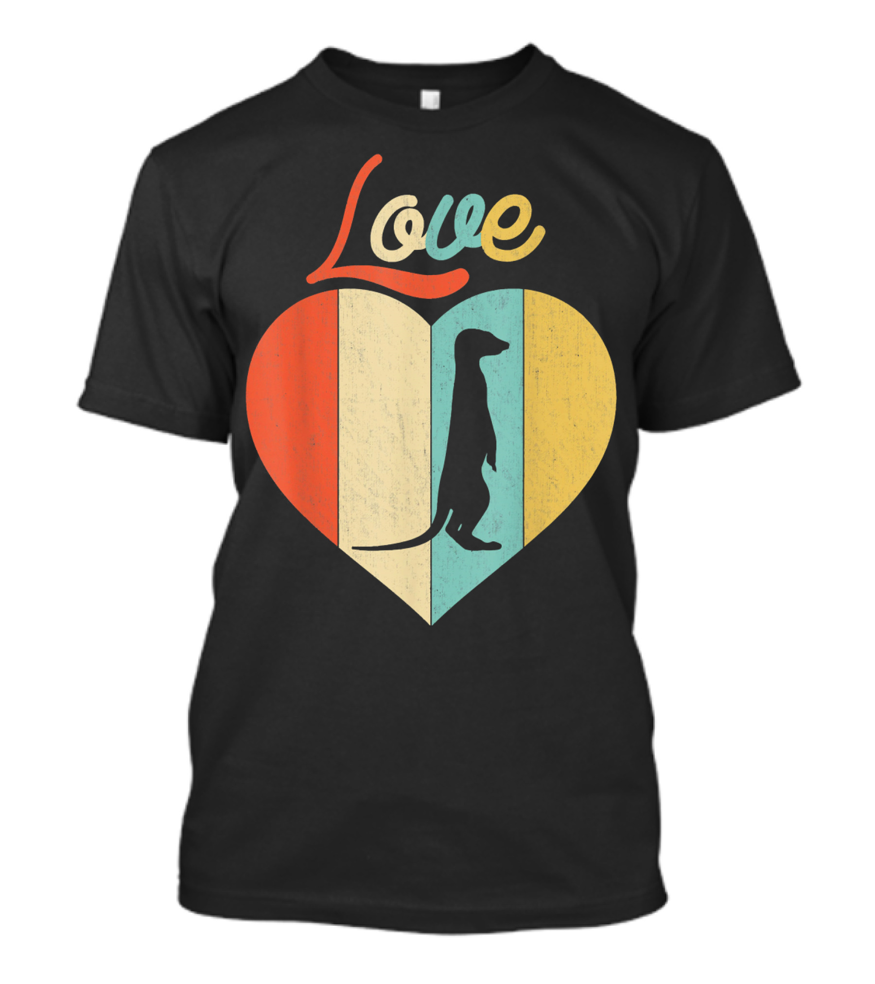 Vintage Retro Love Meerkat Heart Silhouette Stripes T-Shirt