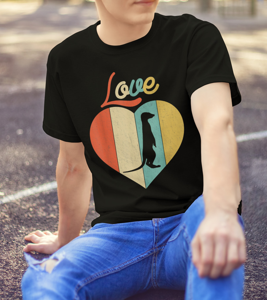 Vintage Retro Love Meerkat Heart Silhouette Stripes T-Shirt