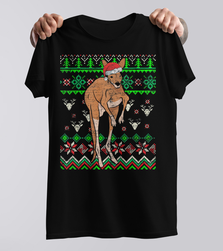 Ugly Christmas Kangaroo Santa Hat Festive T-Shirt
