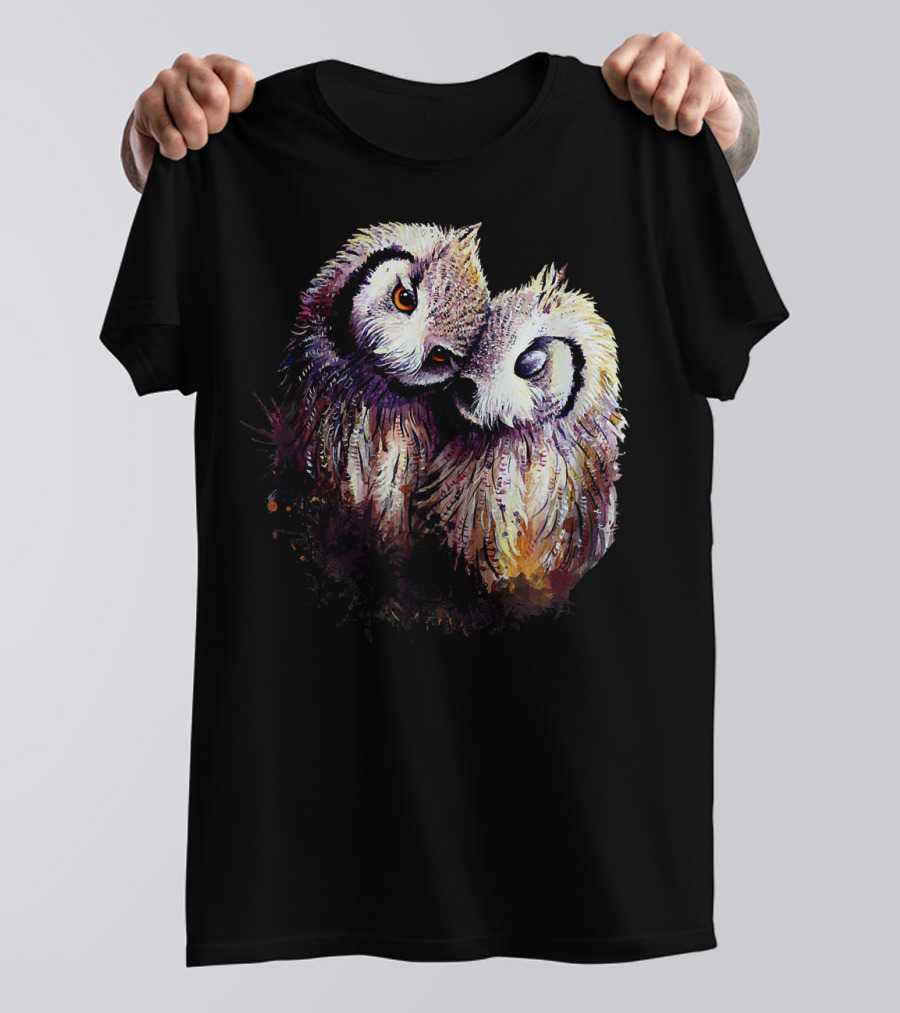 The Dreaming Dragon Owl Pair Embrace: Two Owls Hugging Harmony T-Shirt
