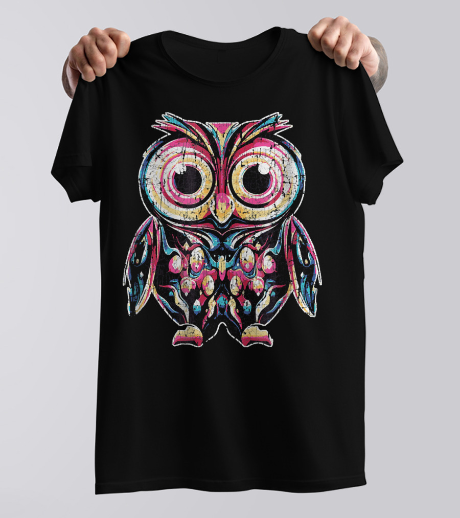 Smart Owl Emoji Fun Funny Stuff Bright Colorful Pattern Owl T-Shirt