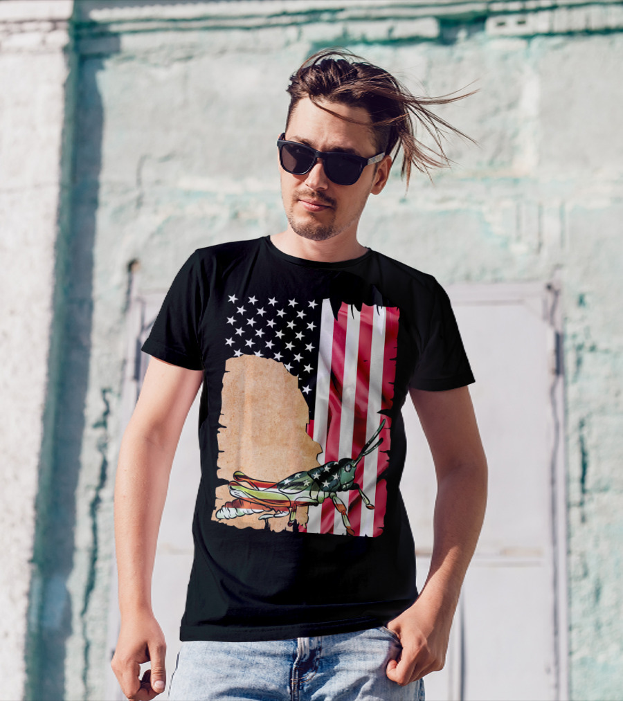 Unique Grasshopper American Flag Stars And Stripes USA T-Shirt