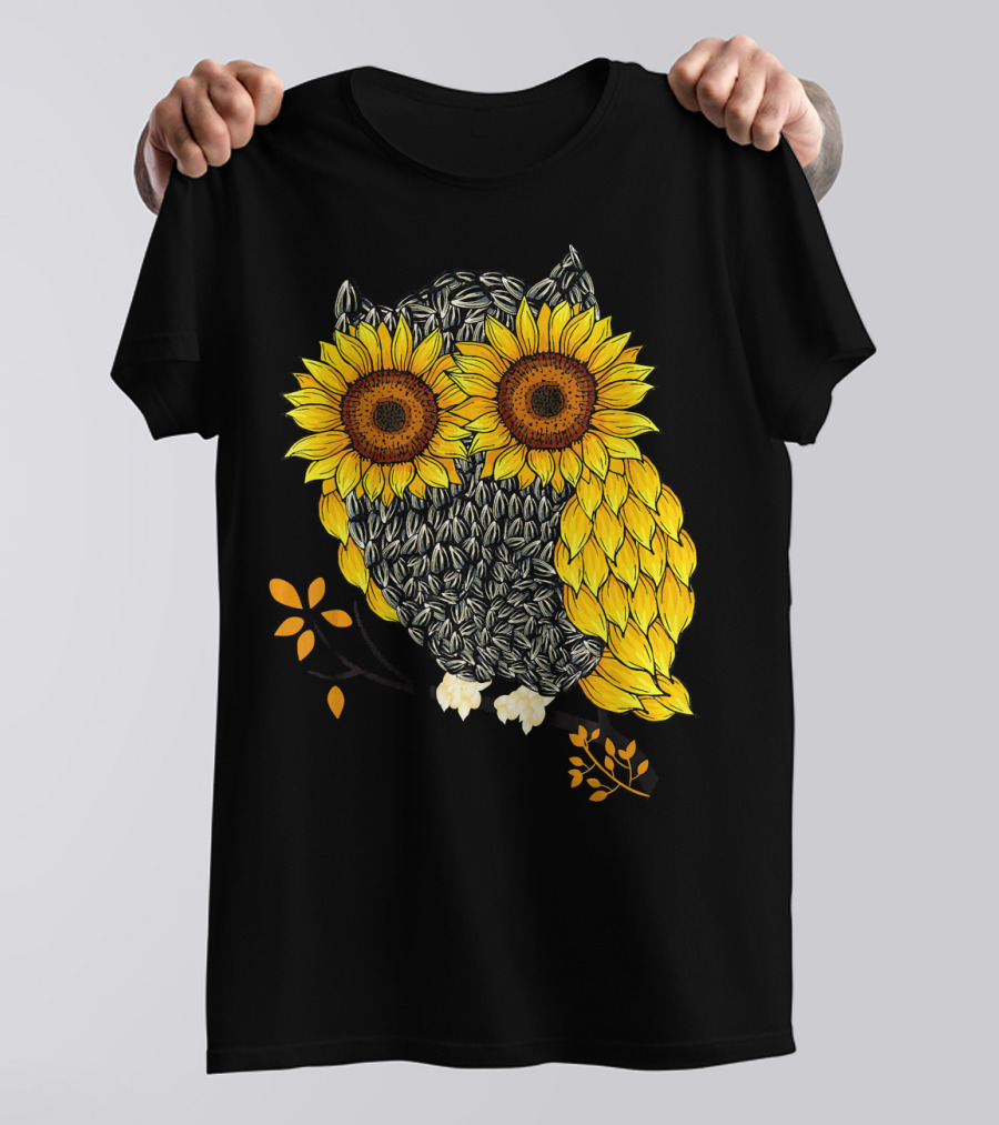 Sunflower Seeds Owl With Sunflower Eyes Halloween Bird Lover T-Shirt
