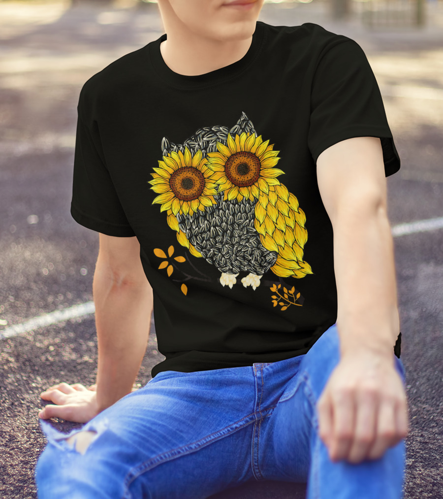Sunflower Seeds Owl With Sunflower Eyes Halloween Bird Lover T-Shirt