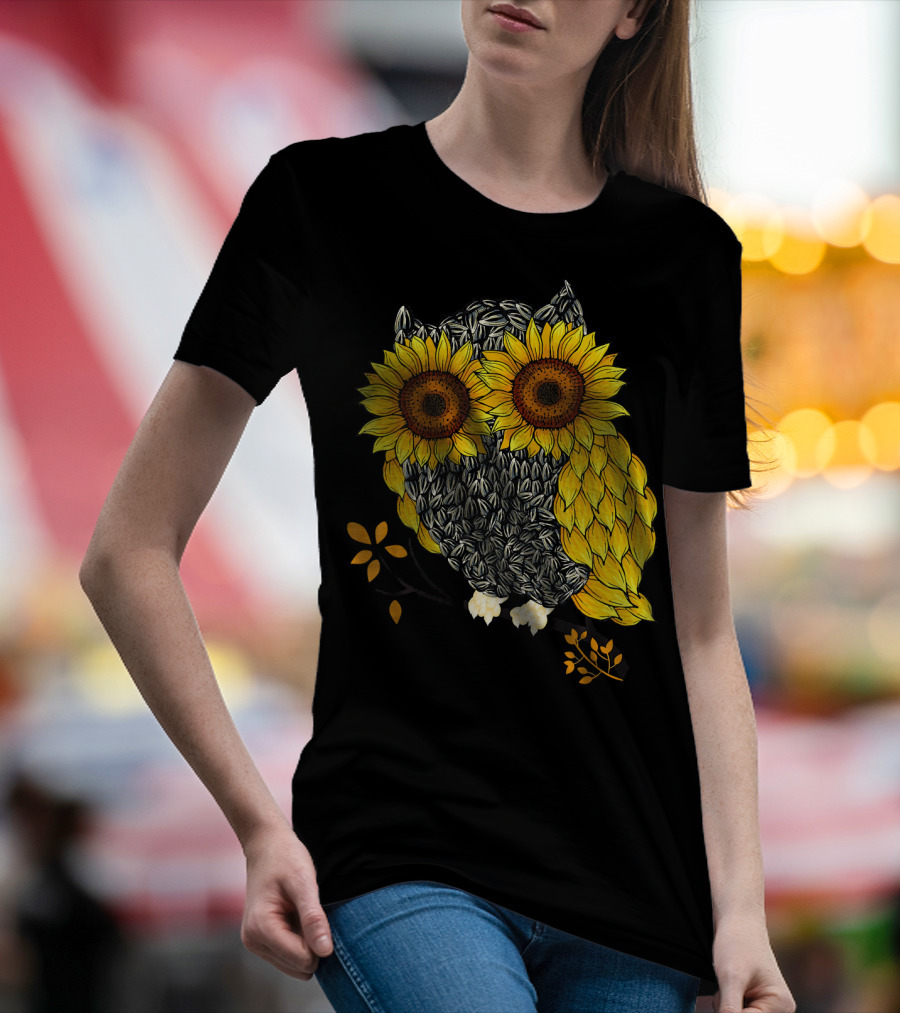 Sunflower Seeds Owl With Sunflower Eyes Halloween Bird Lover T-Shirt
