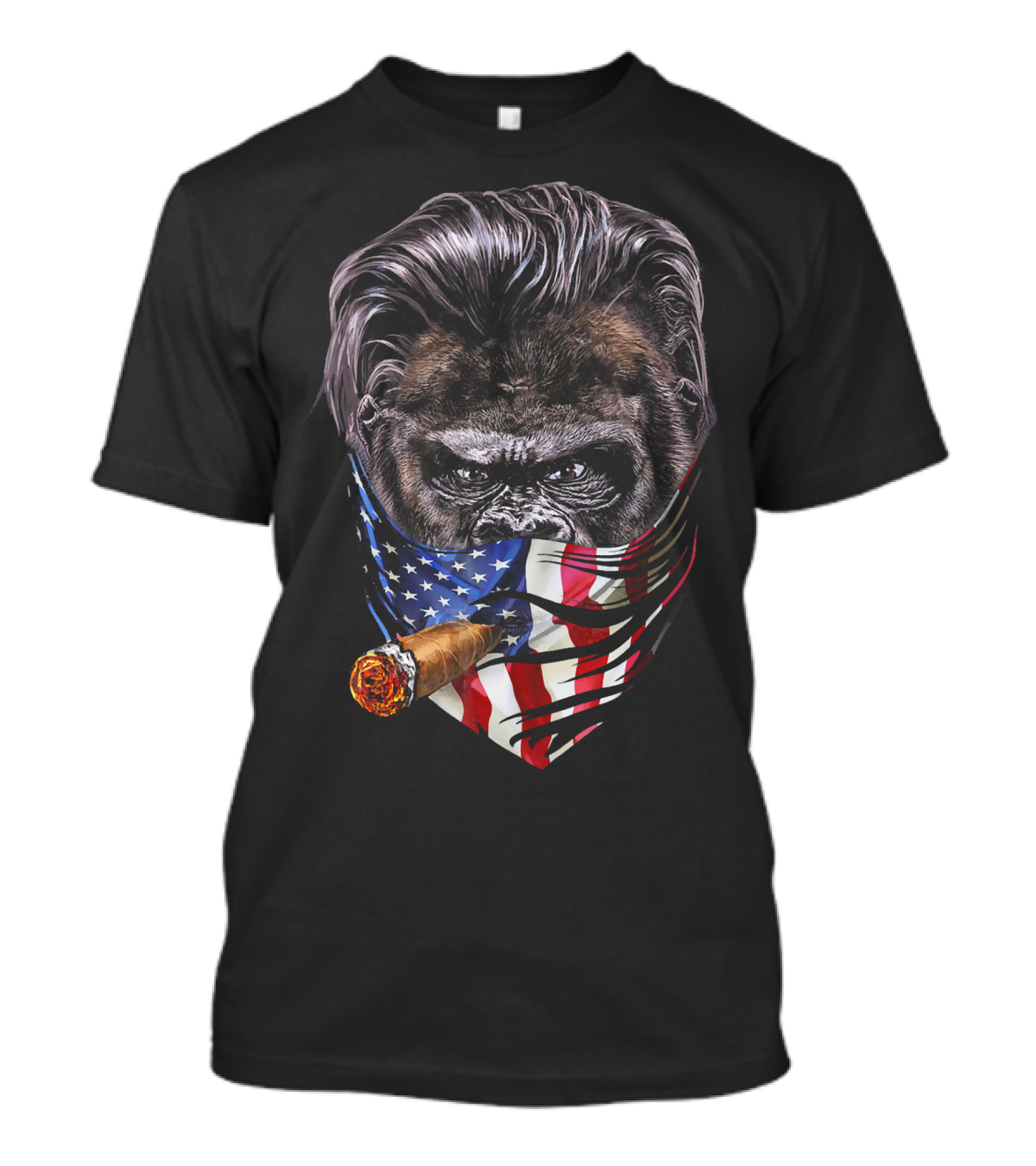 Slick Hair Gorilla With Cigar And American Flag Bandana USA Ame T-Shirt
