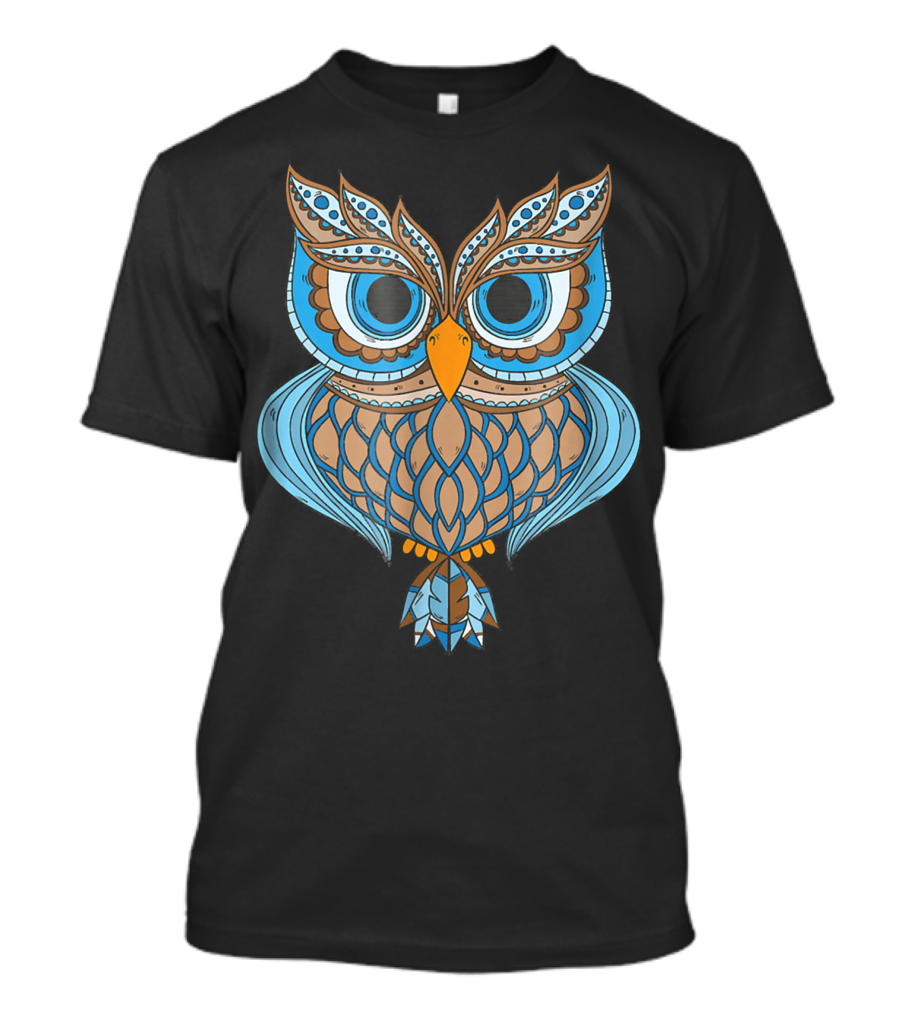 Colorful Owl Fashion - Vibrant Blue And Orange T-Shirt