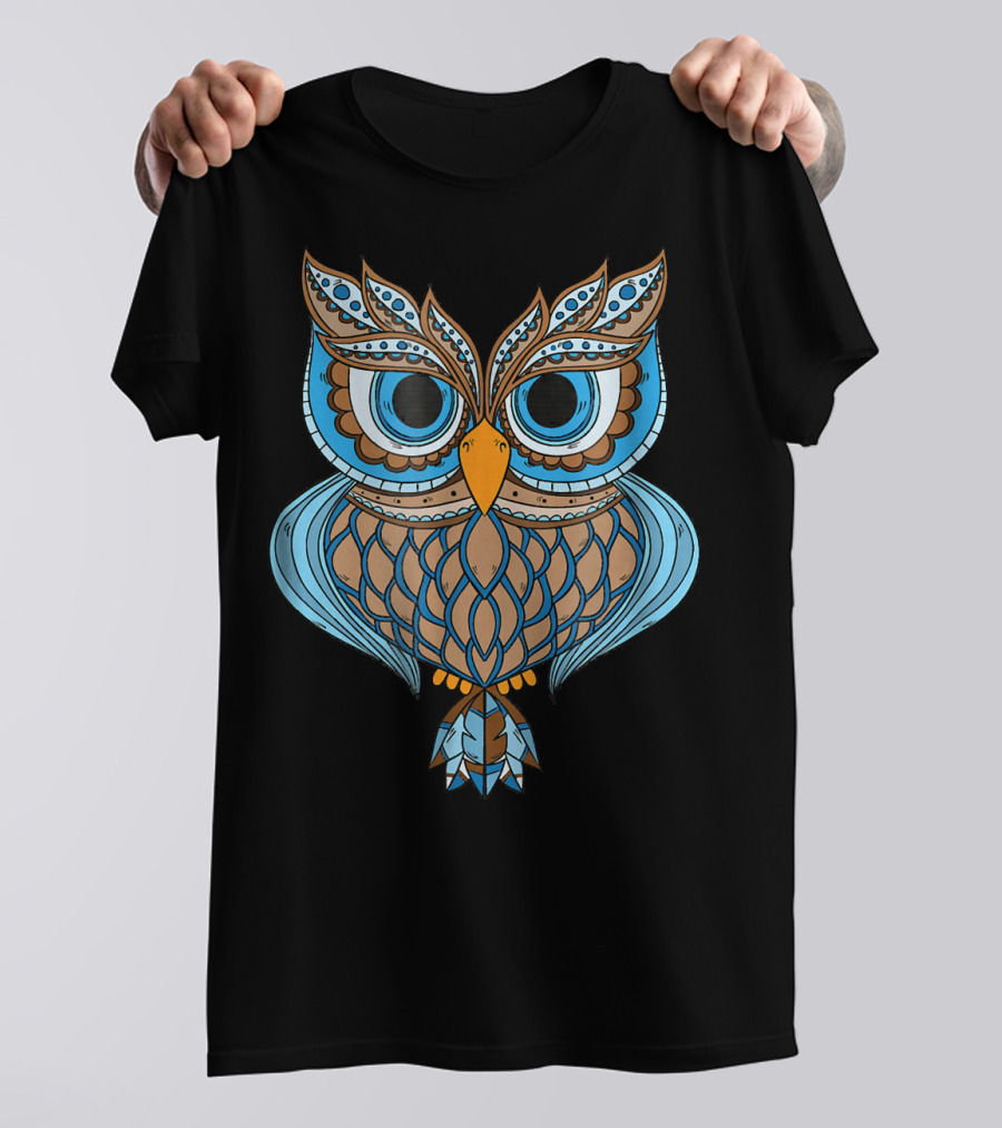 Colorful Owl Fashion - Vibrant Blue And Orange T-Shirt