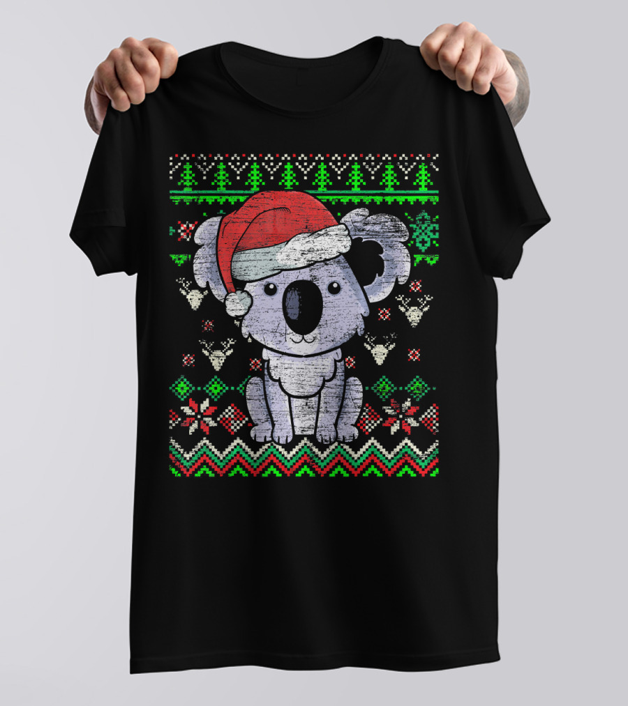 Ugly Christmas Koala With Santa Hat And Festive T-Shirt