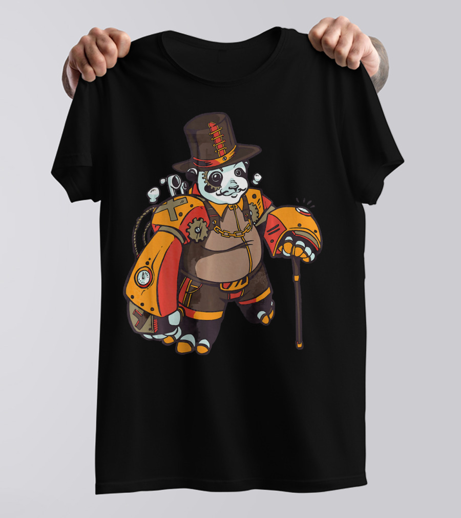 Steampunk Panda Machinery Gears T-Shirt