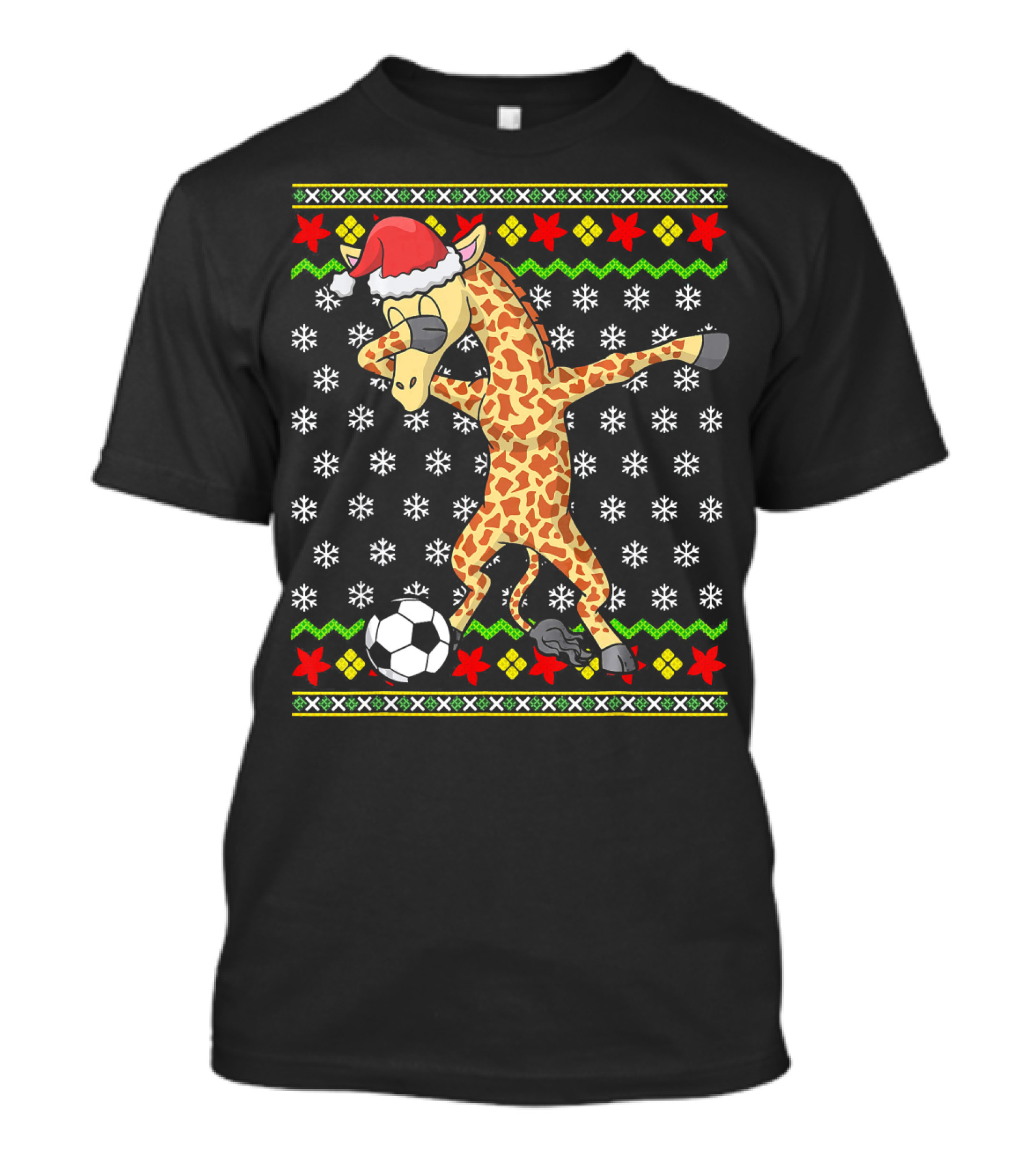 Christmas Soccer Dabbing Giraffe Ugly T-Shirt