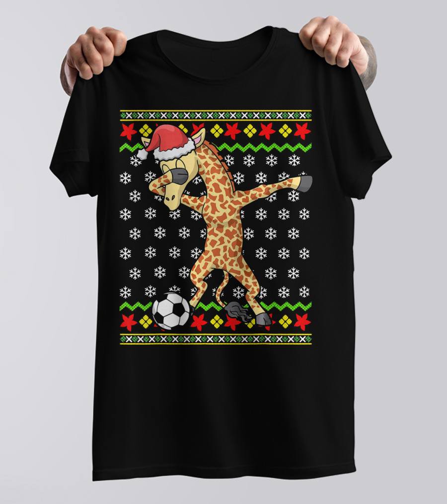 Christmas Soccer Dabbing Giraffe Ugly T-Shirt