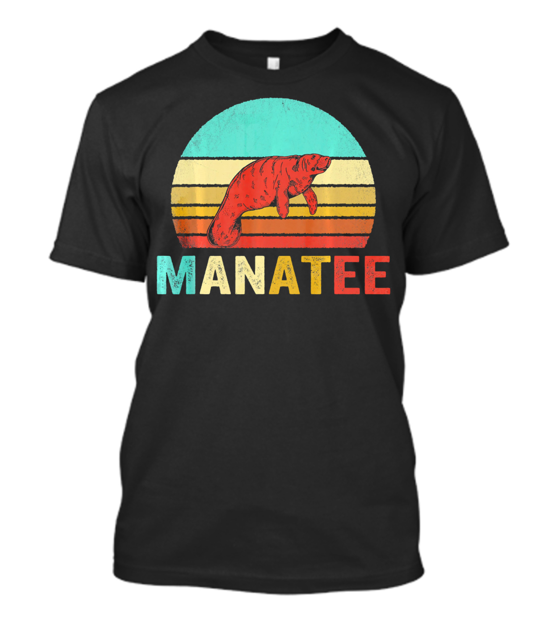 Manatee Vintage Sunset Retro Stripes T-Shirt