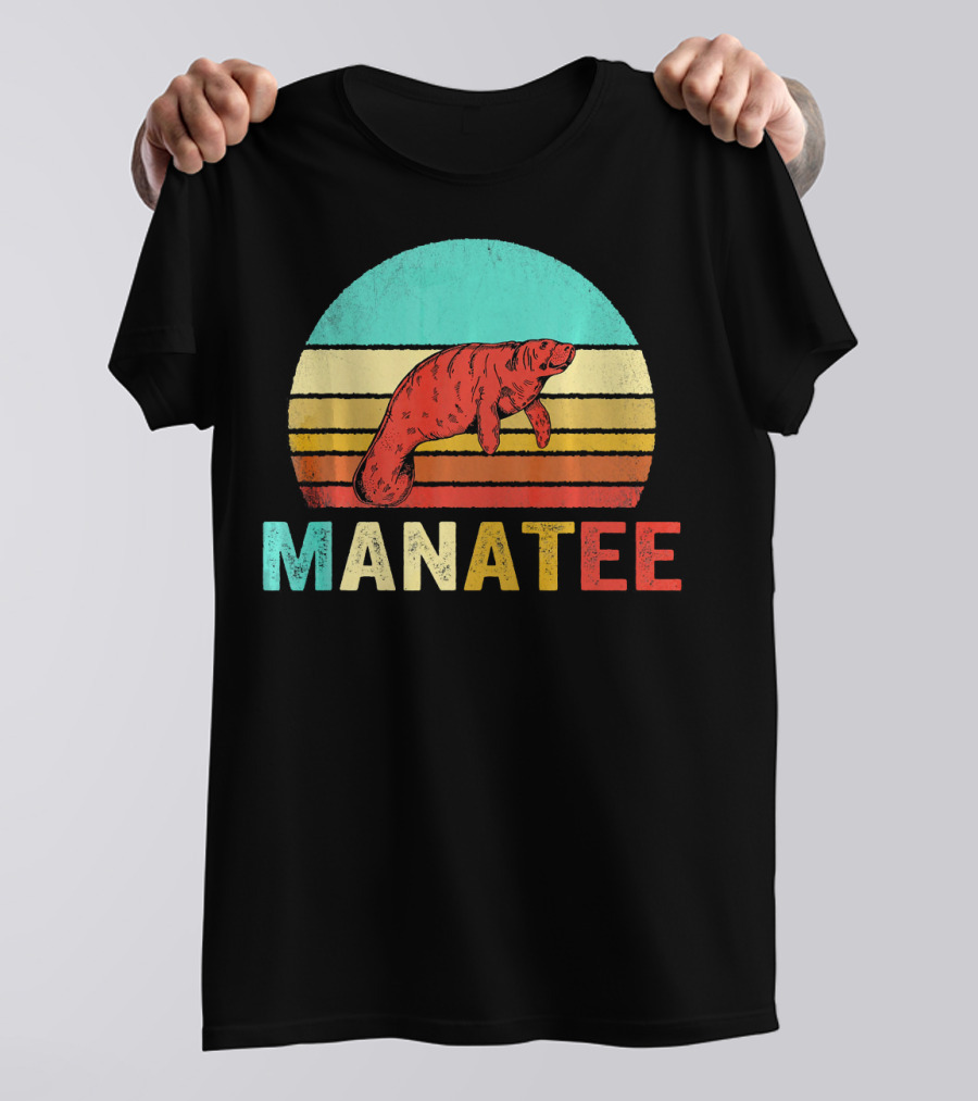 Manatee Vintage Sunset Retro Stripes T-Shirt