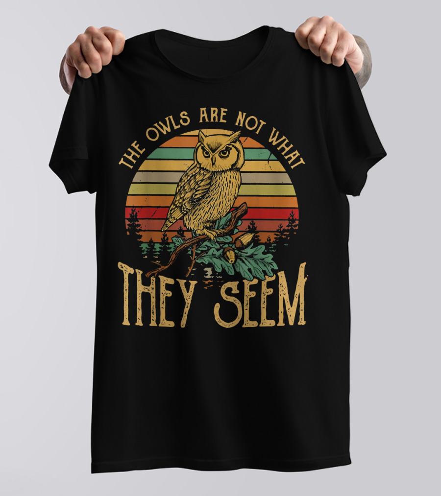 The Owls Are Not What They Seem Retro Sunset Owl And Forest Scene T-Shirt