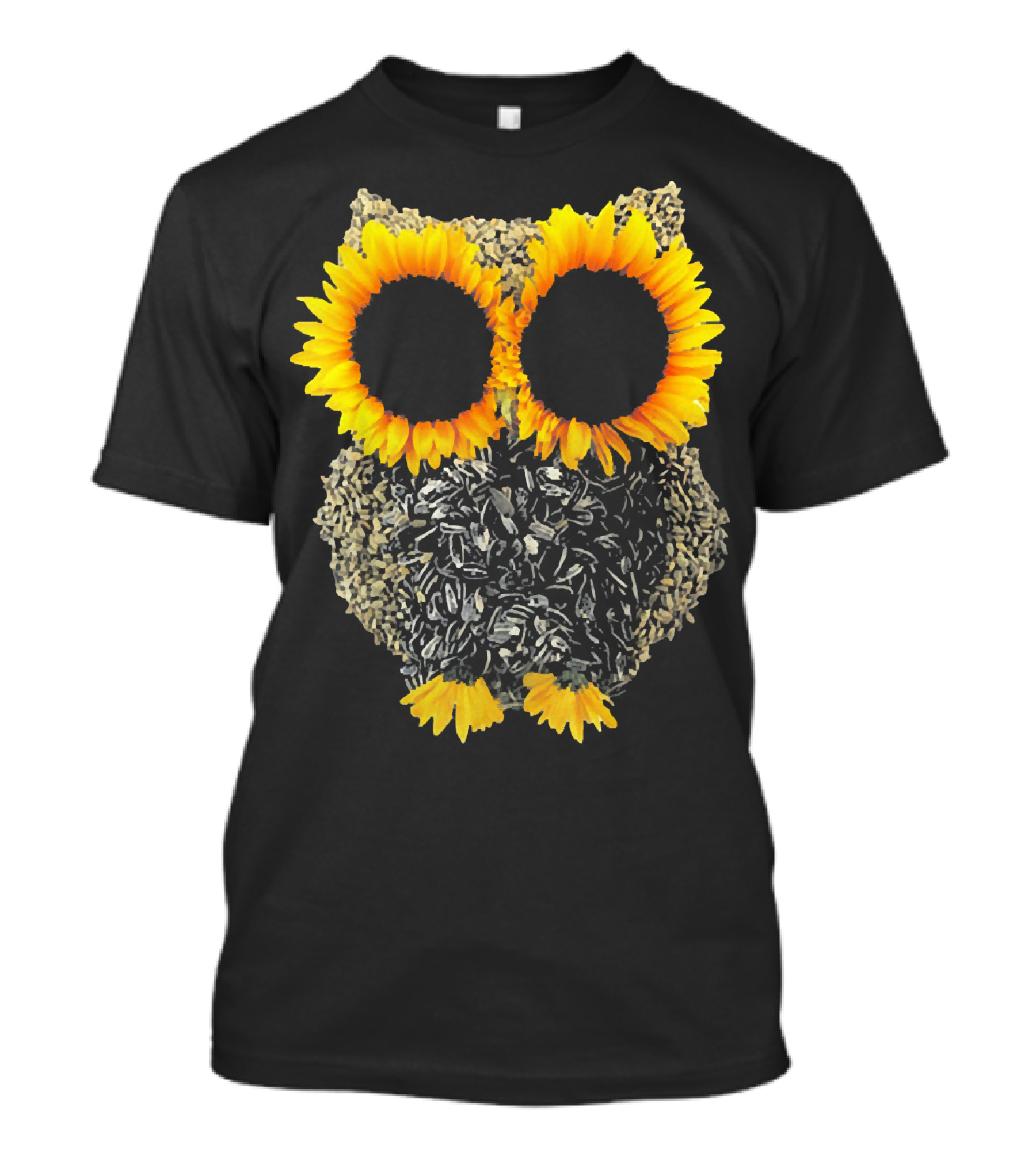 Sunflower Owl Featuring Sunflower And Seed Textures T-Shirt