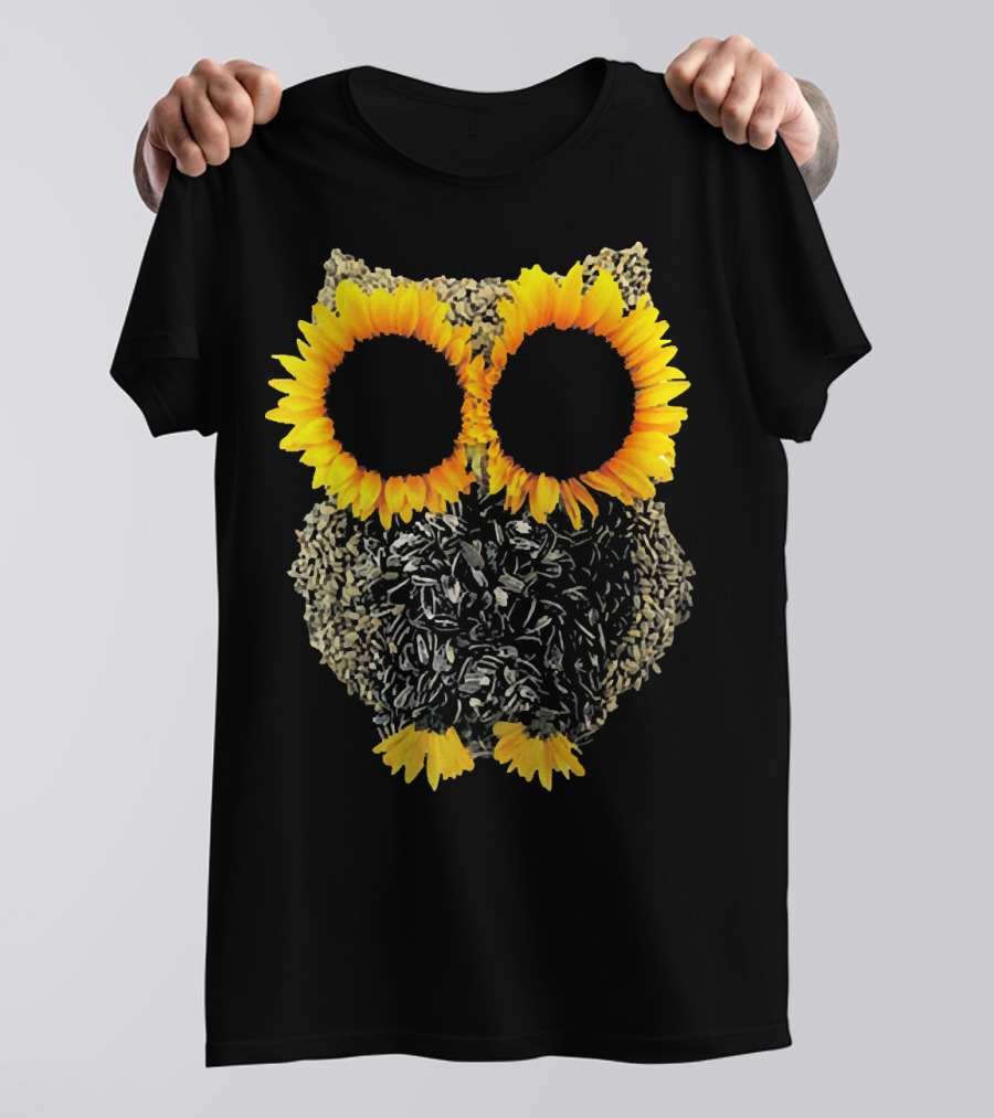 Sunflower Owl Featuring Sunflower And Seed Textures T-Shirt