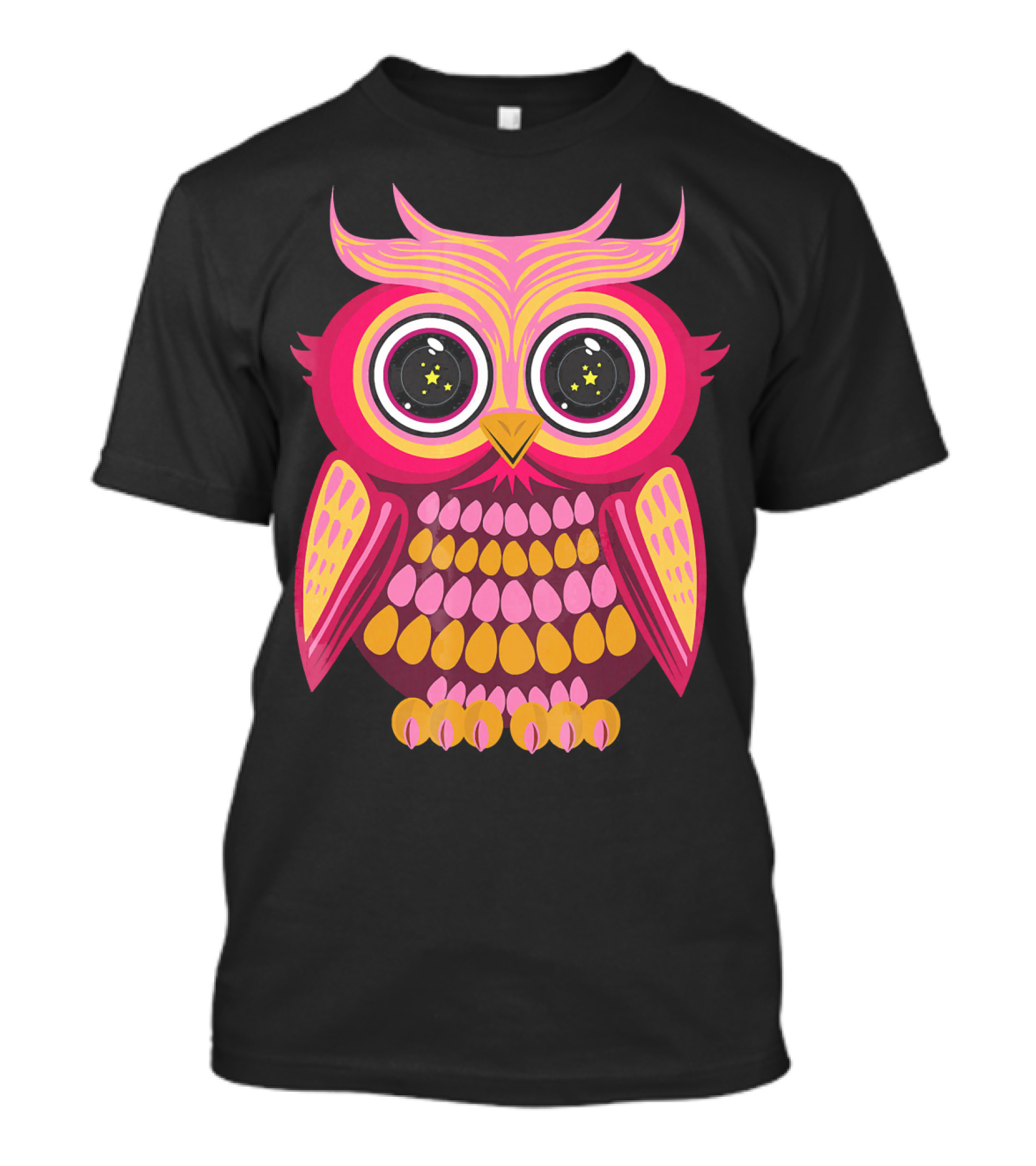 Star Eye Pink Orange Owl Colorful Retro Symmetrical T-Shirt