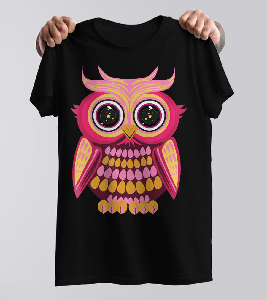 Star Eye Pink Orange Owl Colorful Retro Symmetrical T-Shirt